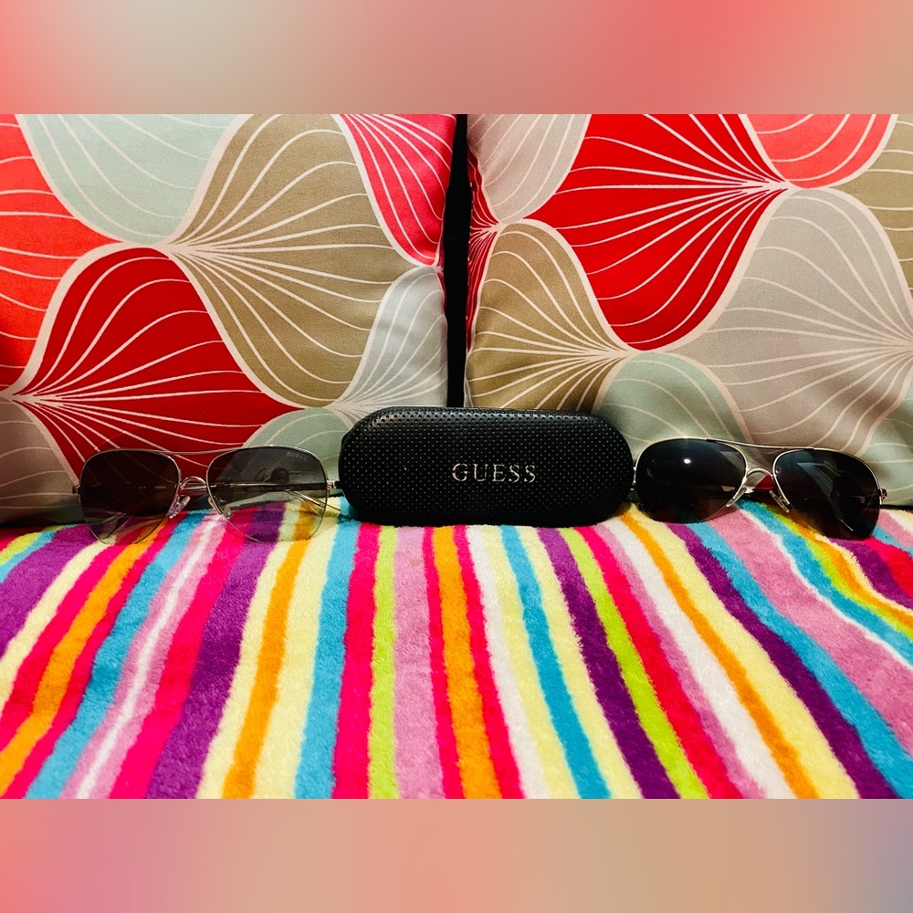 2 GUESS sunglasses, one silver, one rose gold